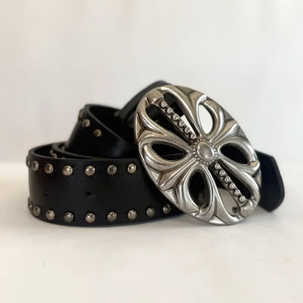 Vintage style black & silver american western belt